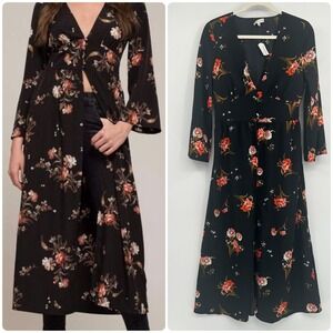 NWT Moon River Womens Moody Floral Open Duster Dress Boho Cottagecore Size M